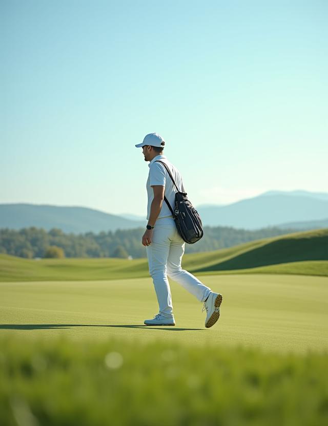 Ein Spieler geht selbstbewusst über das Fairway