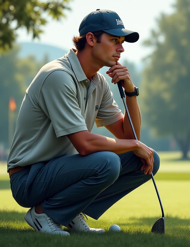 Ein Golfer in nachdenklicher Pose vor seinem nächsten Schlag