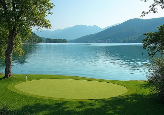Detailansicht des Golfplatzes Seeufer am Ufer des Vierwaldstättersees